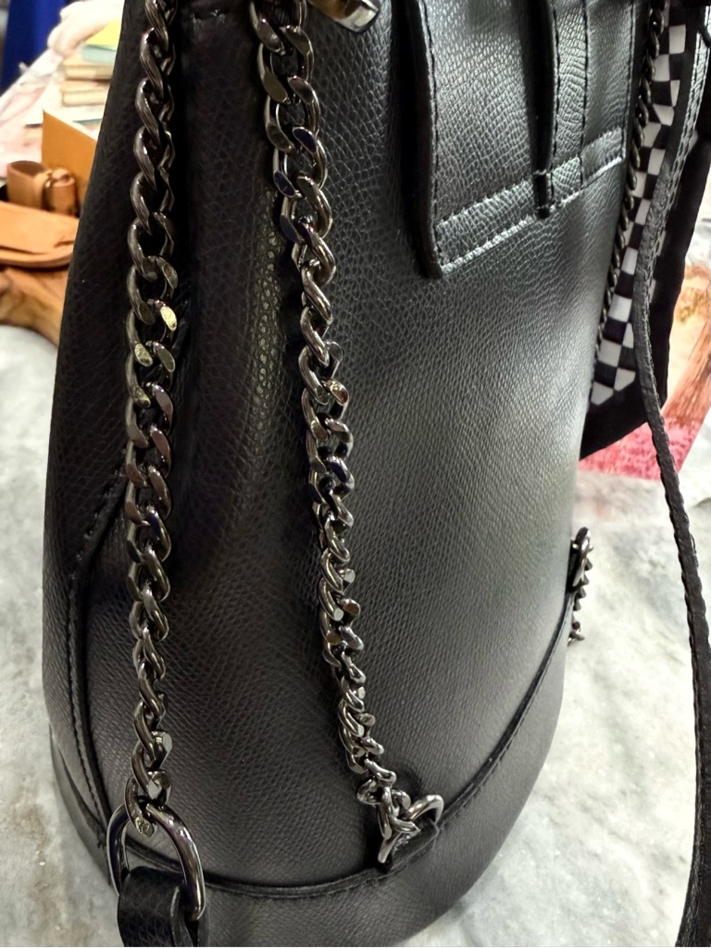 Small Black Leather Crossbody/Hand/ BackPack Camilla Rose /Vera Pelle. 10” tall. - Picture 3 of 11